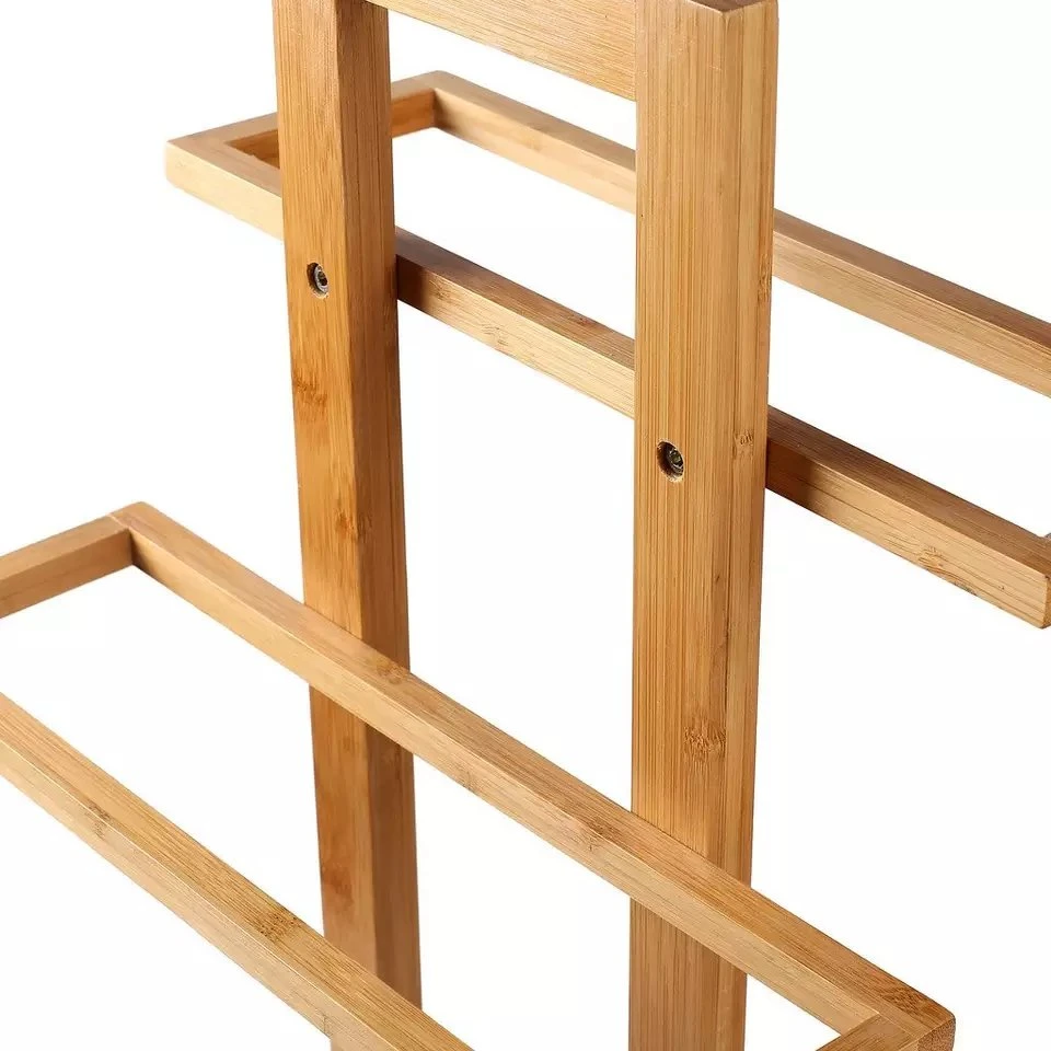 Custom 2 Tier Bamboo Wooden Bathroom Storage Towel Shelf Towel Rack