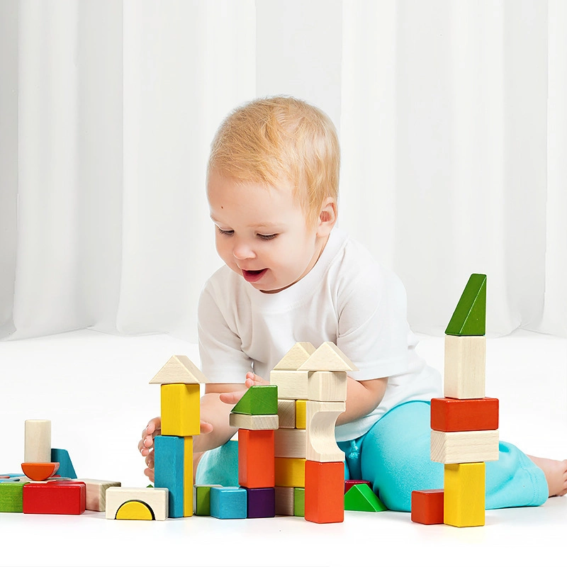 Blocs de construction pour enfants en boîte 30-54-74 blocs de construction colorés Bois de hêtre Jouets