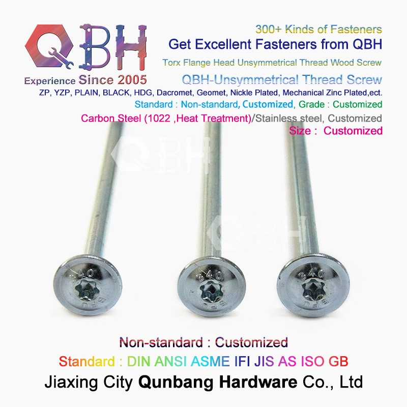 Qbh Non-Standard Carbon Steel/Stainless Steel SS304 SS316 Torx Flange Head Customized Unsymmetrical Thread Long Wood Furniture Screw Fastener Fittings