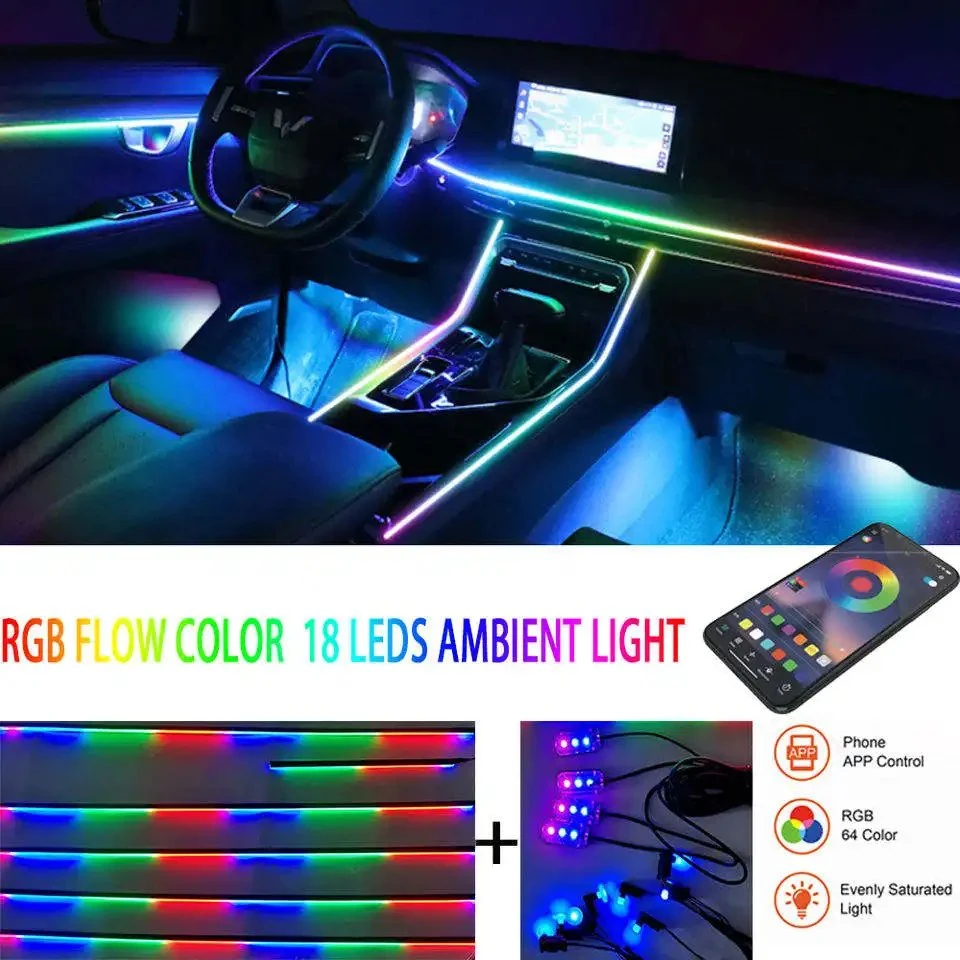 تطبيق China Factory App RGB Control داخل السيارة 18 بوصة 1 أضواء المحيط السيمفونية 64 لون شريط أوبتيك الديكور الداخلي ضوء