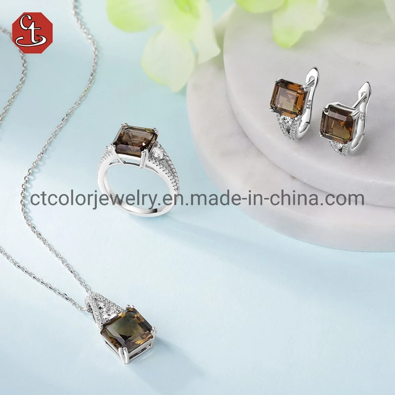 Fashion Jewelry Accessories Square Natural Citrine Necklace for Gift