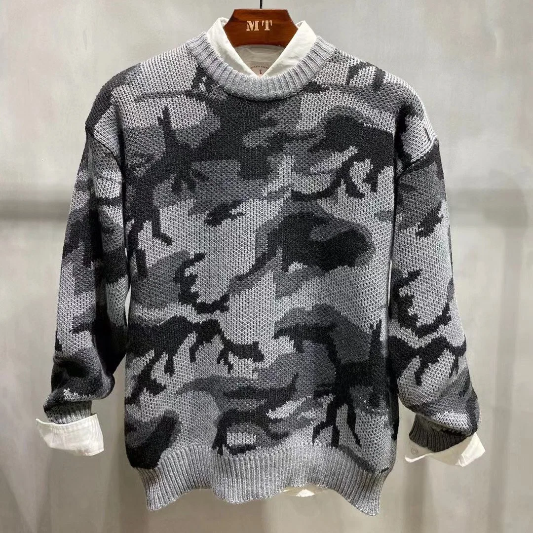 Los hombres Camiseta camuflaje calidez espesar moda Sudadera Crewneck retroceder