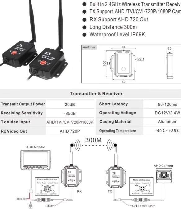 Sistema de cámara inalámbrica para vehículo HD 720p con grabadora, cámara de IA.