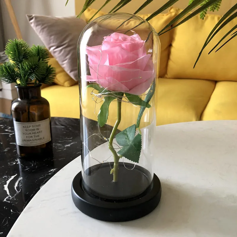 Rose Flower Gift in Glass Dome LED Light Roses for Christmas