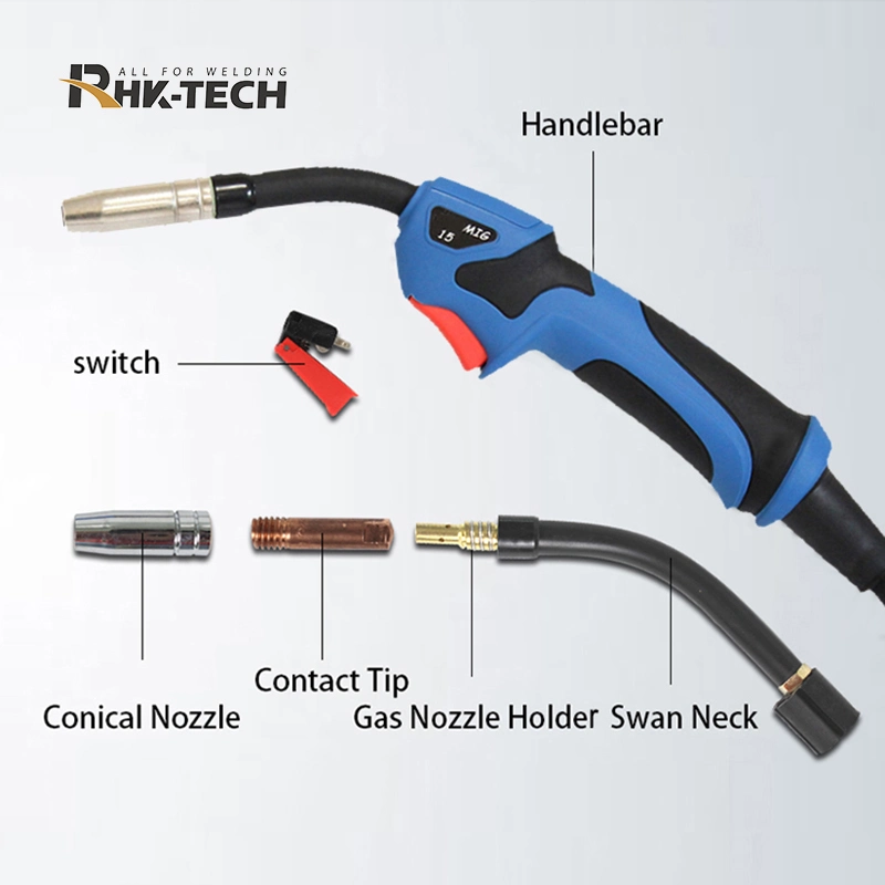 Rhk Good Quality OEM MB15 CE Assurance 180AMP Gas Cooled 15ak Euro MIG Mag Welding Torch with Custom 3m 4m 5m Cable