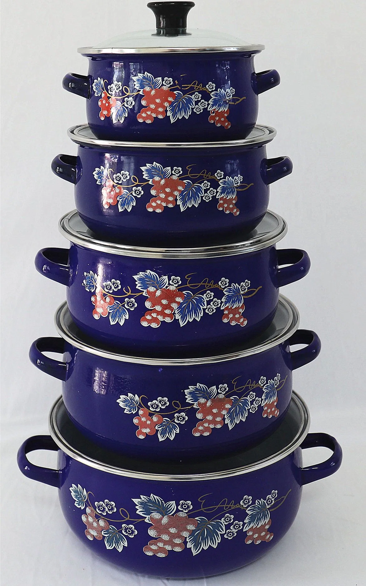 Superior Quality Safety Eco-Friendly Round Shape 5 PCS Enamel Casserole Set