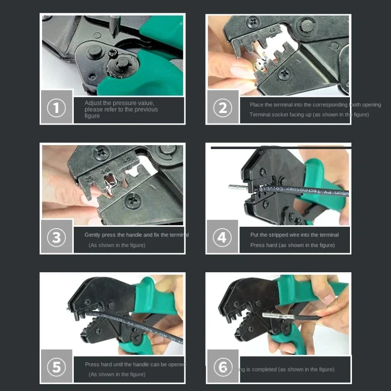 Ferramenta especial de cravar cabos de roquete para conectores de 10 mm2/16 mm2 Cabo fotovoltaico Solar de 8AWG/6AWG