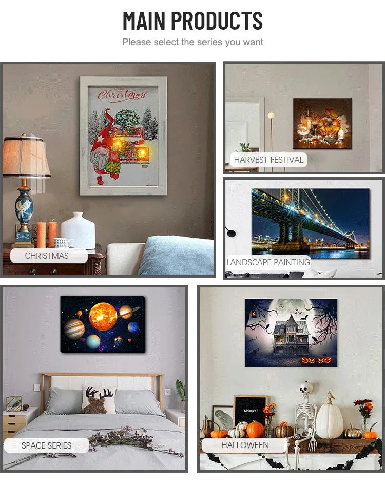 Vente en gros qualité personnalisée LED Noël toile peinture mur Art Home Décor