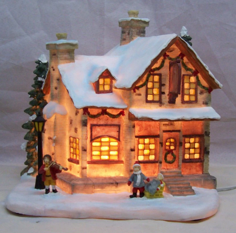 OEM Factory Customized Christmas House Gift Lighted Resin Christmas House Craft Tiny Little Small Mini Polyresin Light House Manufacturer in China