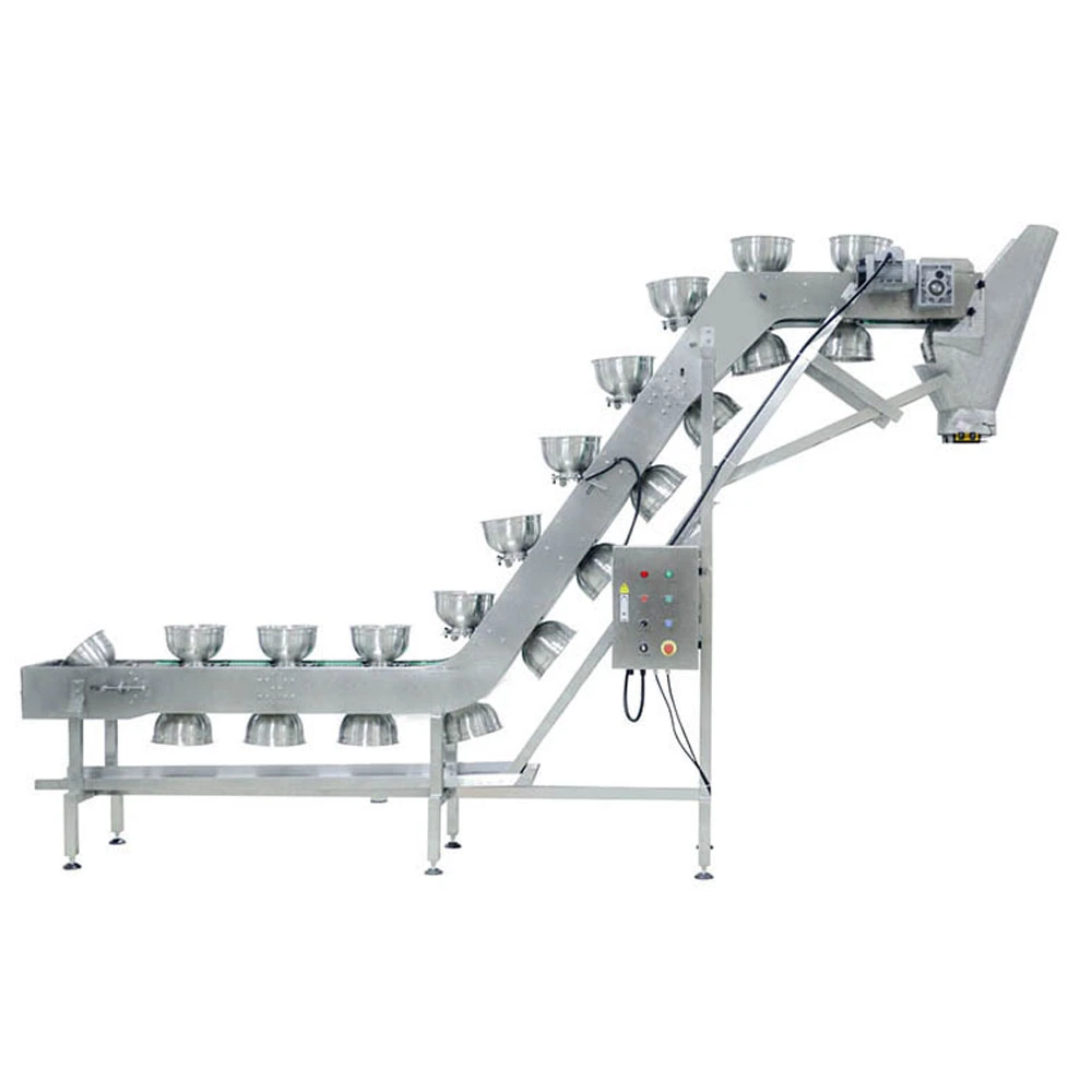 Tt-Bt-08/14/30/40/60 Manual Feeding Conveyor with Bowls Inclined Stainless Steel Frame Elevator Machine