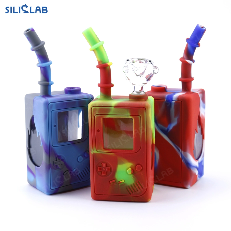 Juice Box Design Oil Burner Silicone Covered Glass Water Pipe Smoking DAB Rigs