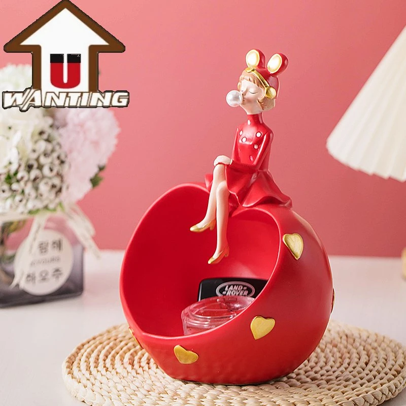 Creative Decor Handcraft Bubble Girl Storage Box Resin Statue Nordic Style Decoration