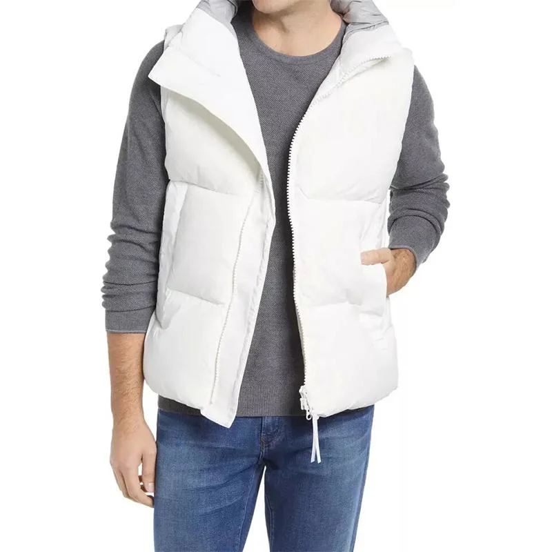 Winter Fashion Men's Stand Collar Polyester Outer Wear with Down Vest Zipper Hidden Pocket Design Men's Vest