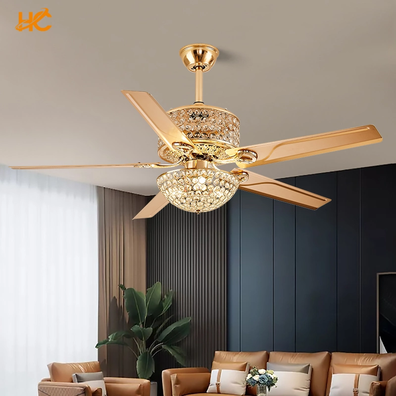 Golden Color 5 Blades Romote Control Luxury Indoor Outdoor Ceiling Fan Light