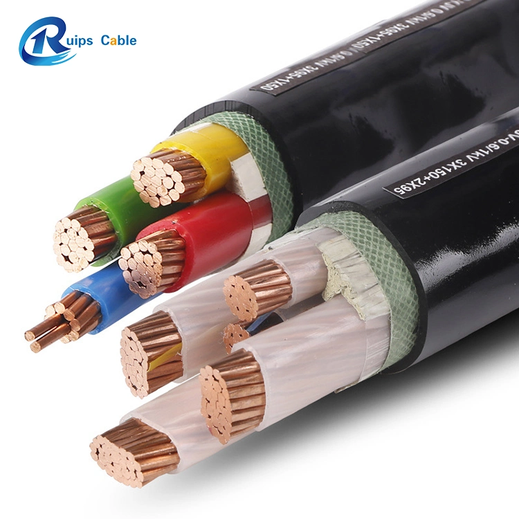 Tres núcleos, aislamiento XLPE, apantallamiento de cinta de cobre, revestimiento interior de PVC, doble armadura de cinta de acero, cable revestido de PVC, 6,6kv a 33kv, IEC 60502-2