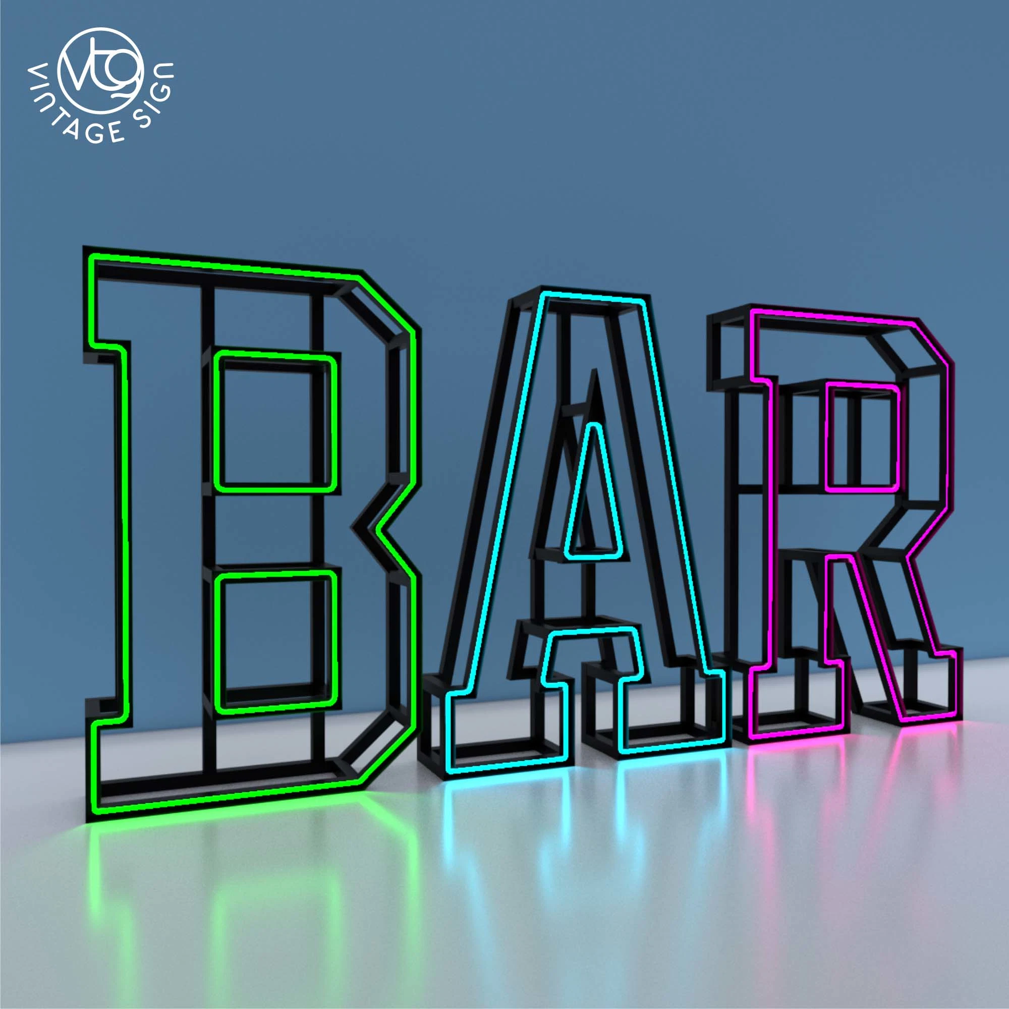 Bar Decor Wall Mounted Steel Frame White Neon Letters Sign