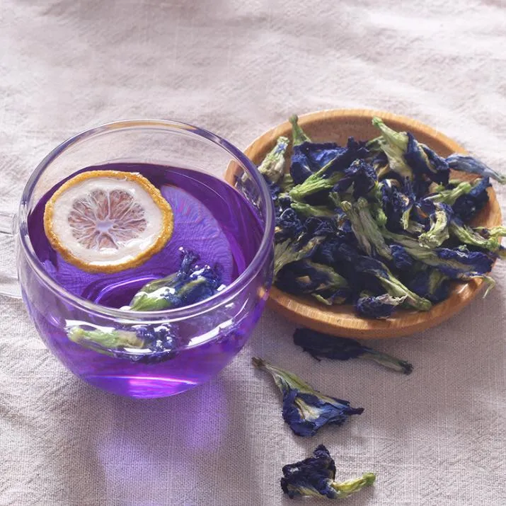 Dried Blue Butterfly Pea Flower Tea Detoxifying Reducing Bloating Healthy Drinking