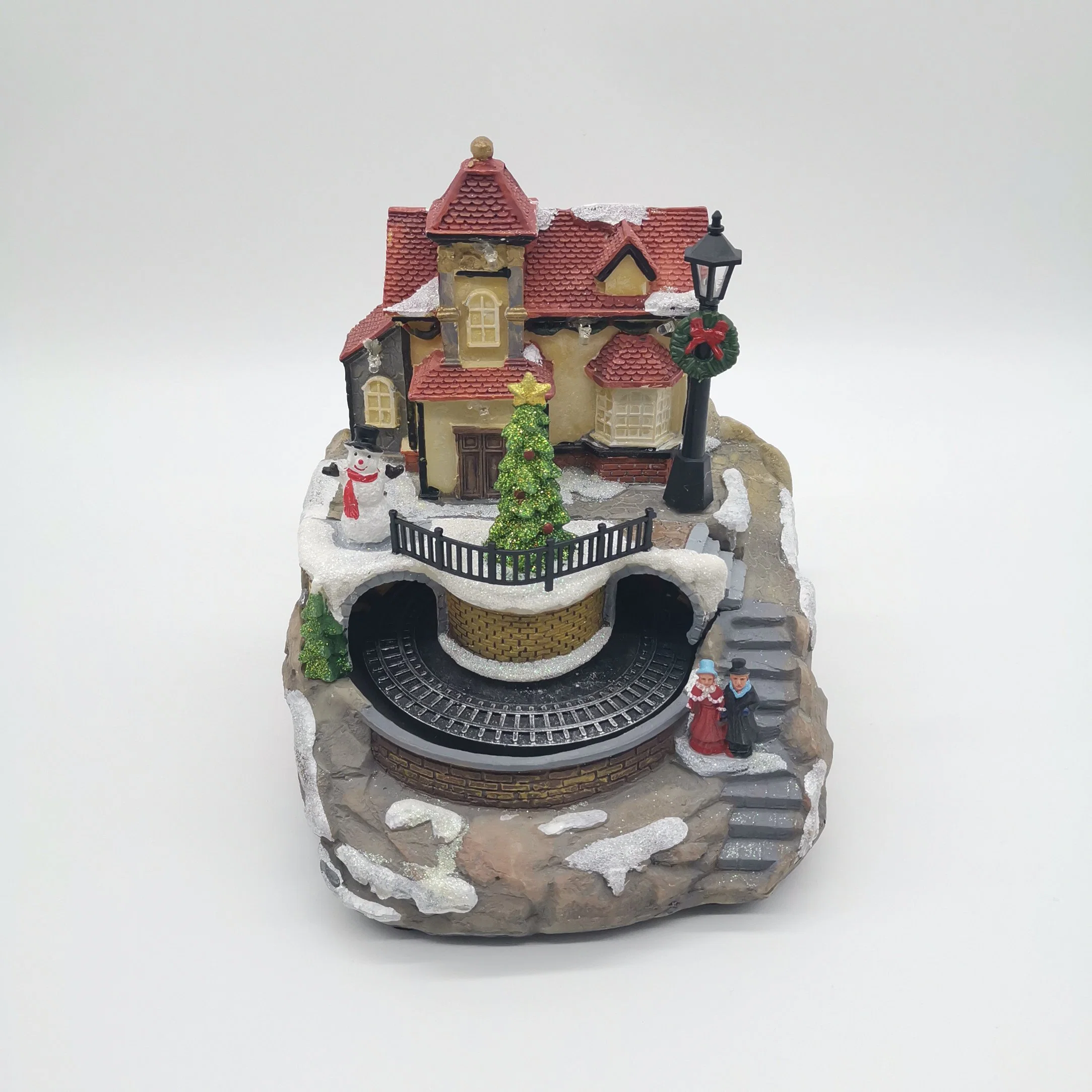 BSCI Factory Resin Christmas House with LED Light Music Home Decoration