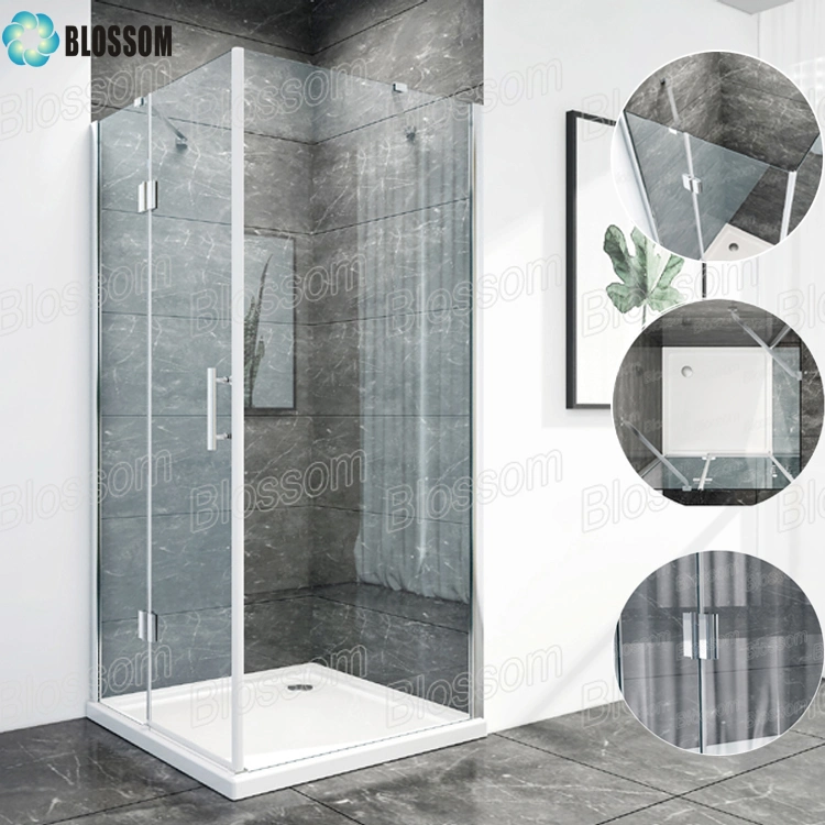 Folding Simple Hinge Clear Tempered Glass Bathroom Frameless Shower Box