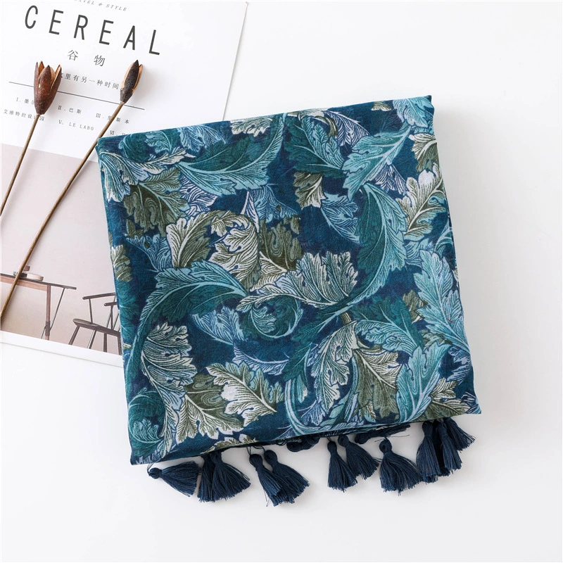 Wholesale/Supplier Vintage Summer Polyester Cashew Print Cotton Linen Fringed Silk Lady Scarf