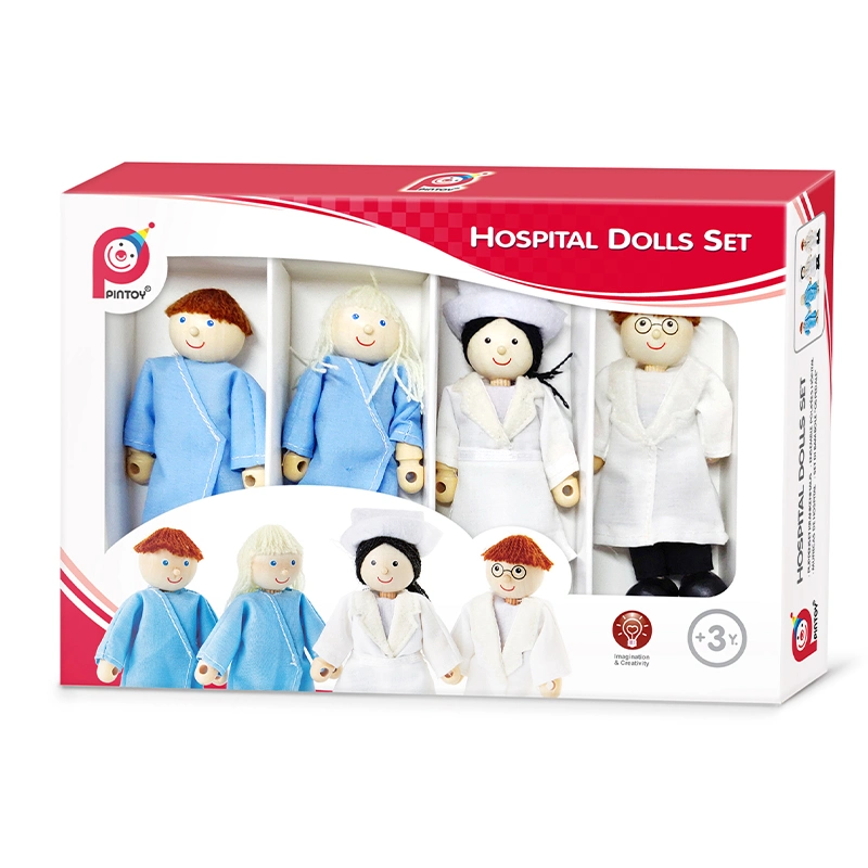 Pintoy Ensemble de poupées de l'hôpital de jouets en bois.