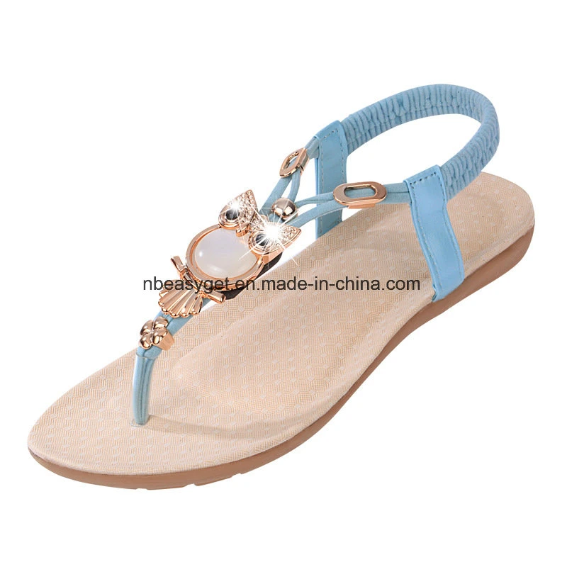 Women&prime; S Summer Bohemian Beaded Ankle Walking Strap Sandals Size 6 7 8 9 Casual Flip Flops Ladies Beach Sexy Flats Shoes Esg10585