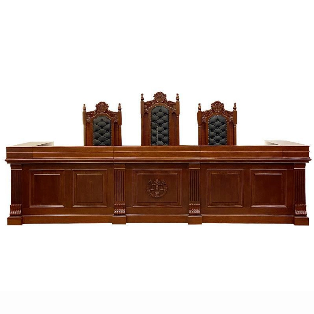 Hongye Top Quality Leather Wood Veneer Court Furniture Project Judge Table and Chair