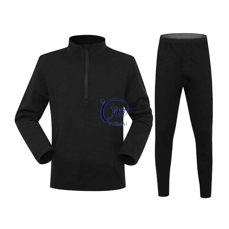 Winter Outdoor Hunting Warm Half Zip Plaid Fleece Top & Bottom Thermal Underwear for Men