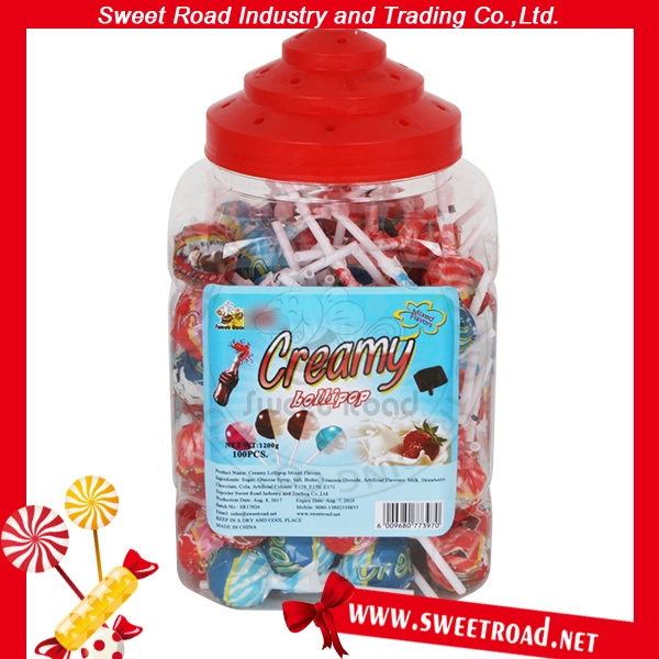 12g Assorted Creamy Fruit Flavor Lollipop with Bubble Gum Confectionery