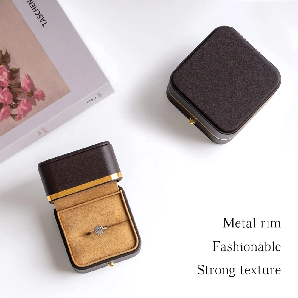 Custom Wedding Ring Case Round Brown Velvet Jewellery Packaging Jewelry Gift Box Engagement Ring Box