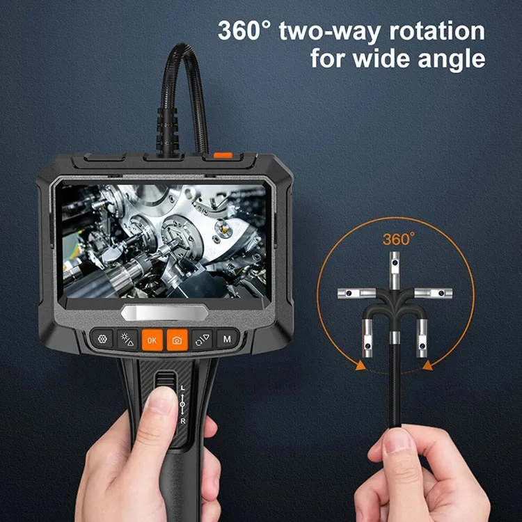 Borescopio articulado de rotación bidireccional de 360°, cámara de inspección endoscópica con sonda orientable resistente al agua IP67, luz LED ajustable 6, monitor LCD IPS de 5"