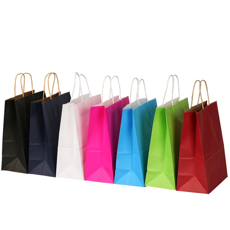 Food Grade Kraft Paper Bags with Handle, White Paper Bag with Printed