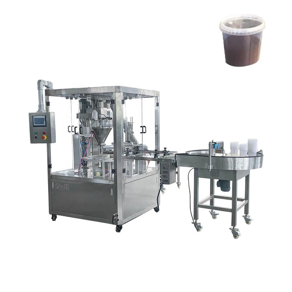 Rotary Type Automatic Plastic Cup Powder Liquid Filler Filling and Sealing Machine