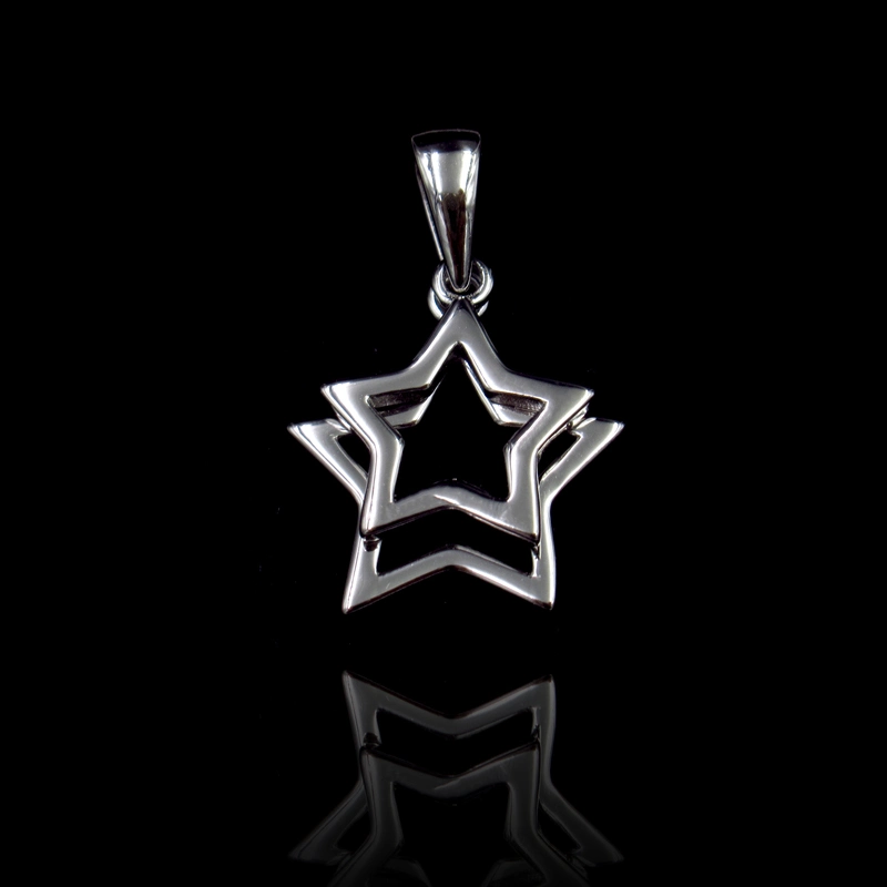 Personalize Two Stars Shape No Stone 925 Sterling Silver Pendant for Gifts