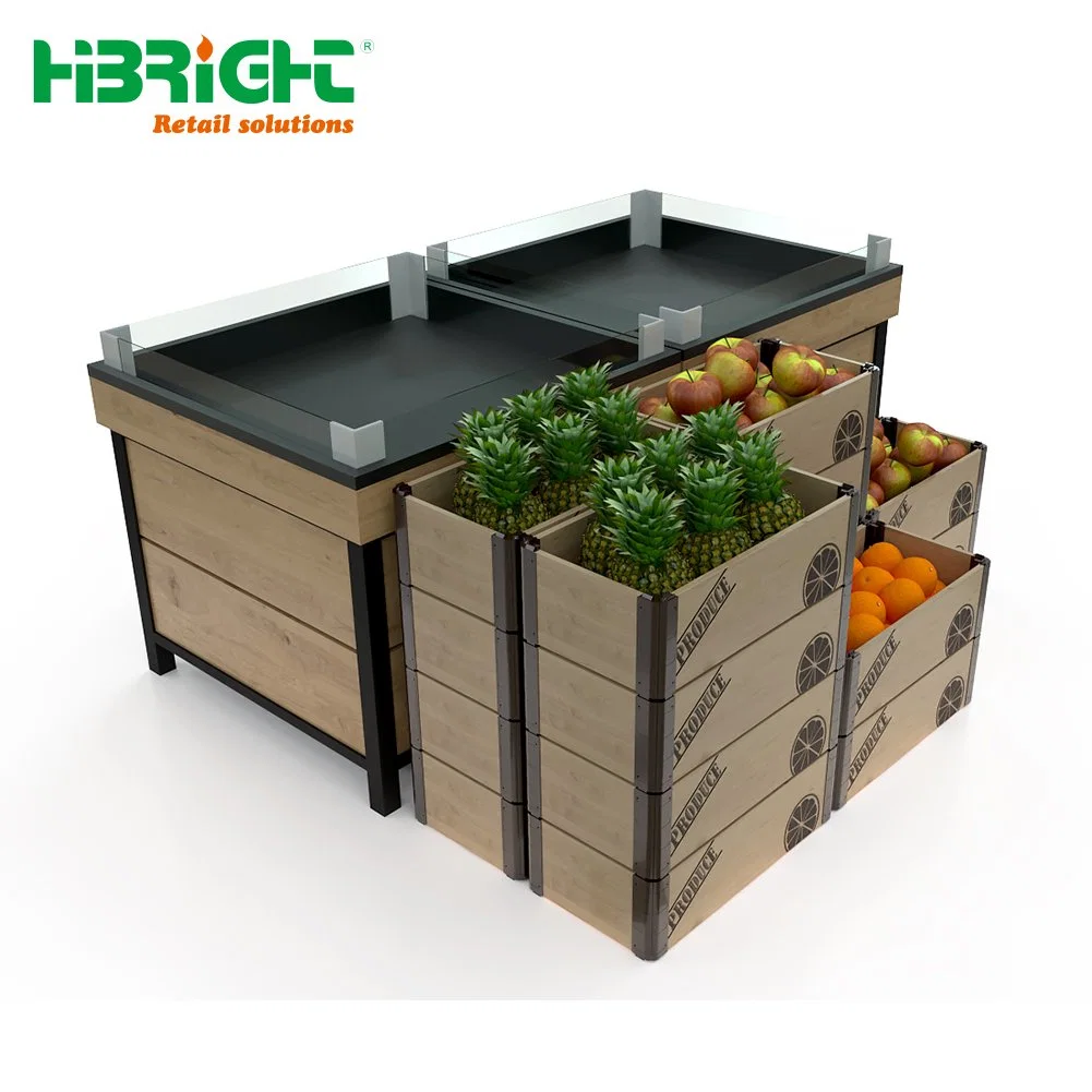 Fruit Produce Store Supermarket Foldable Wooden Display Box Bin