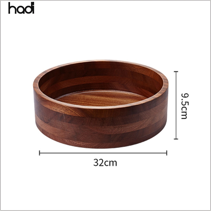 Guangzhou Arabic Restaurant Equipment Eco Friendly Tableware Antique Wood Bowls Rustic Round Soild Wood Bowl for Middle Eastern Buffet