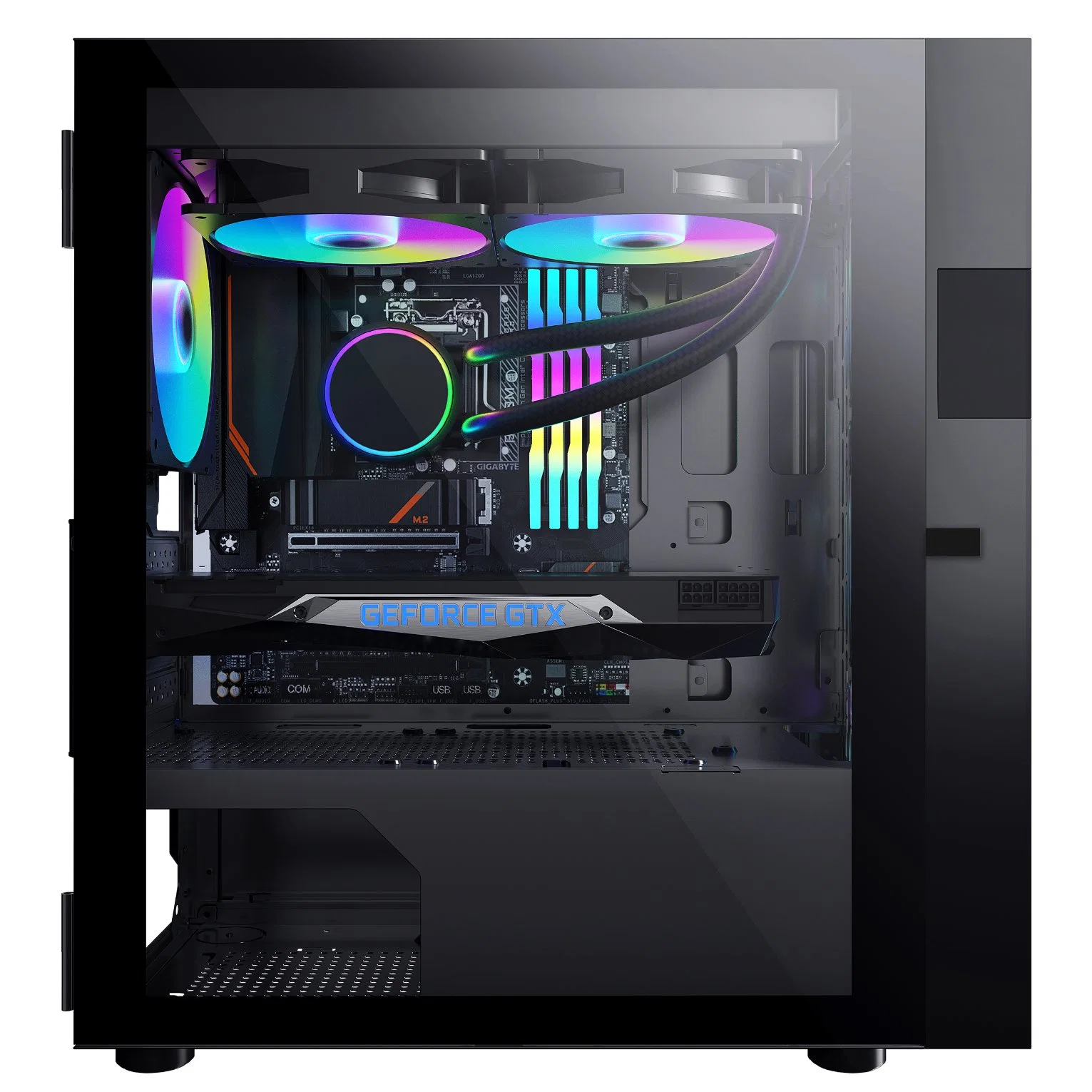 ATX Computergehäuse Acryl Seitenwand mit 2 Rainbow LED Gürtel Gaminet Gamer