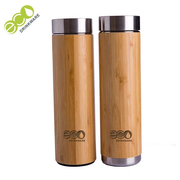 GB8060 500ml China Mayoreo vaso de bambú de acero inoxidable matraz de vacío Tazas de café de bambú Copa de bambú