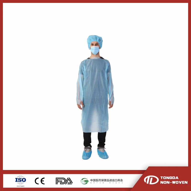 Disposable CE Blue Waterproof CPE Isolation Gown Thumb Loop CPE Gown