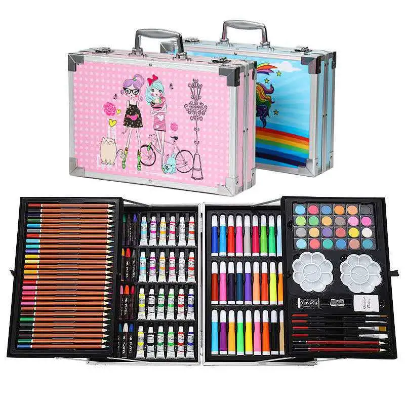 Vente en gros personnalisé 145 pièces Double aluminium boîte peinture Set Aquarelle Stylo