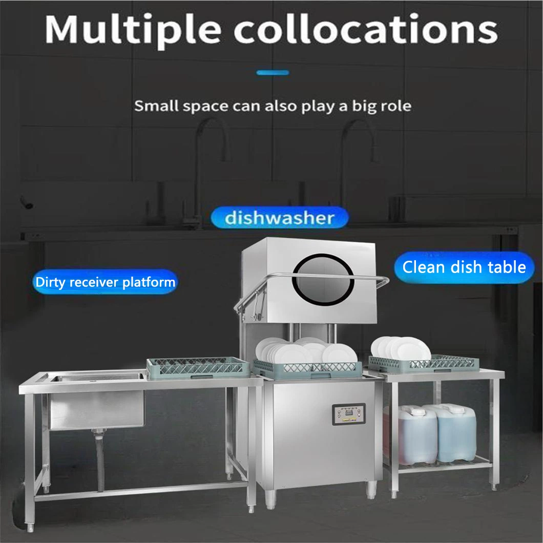 Full Automatic Electric Commercial Dishwasher Freestanding Hood Type Wash Dishes Machine