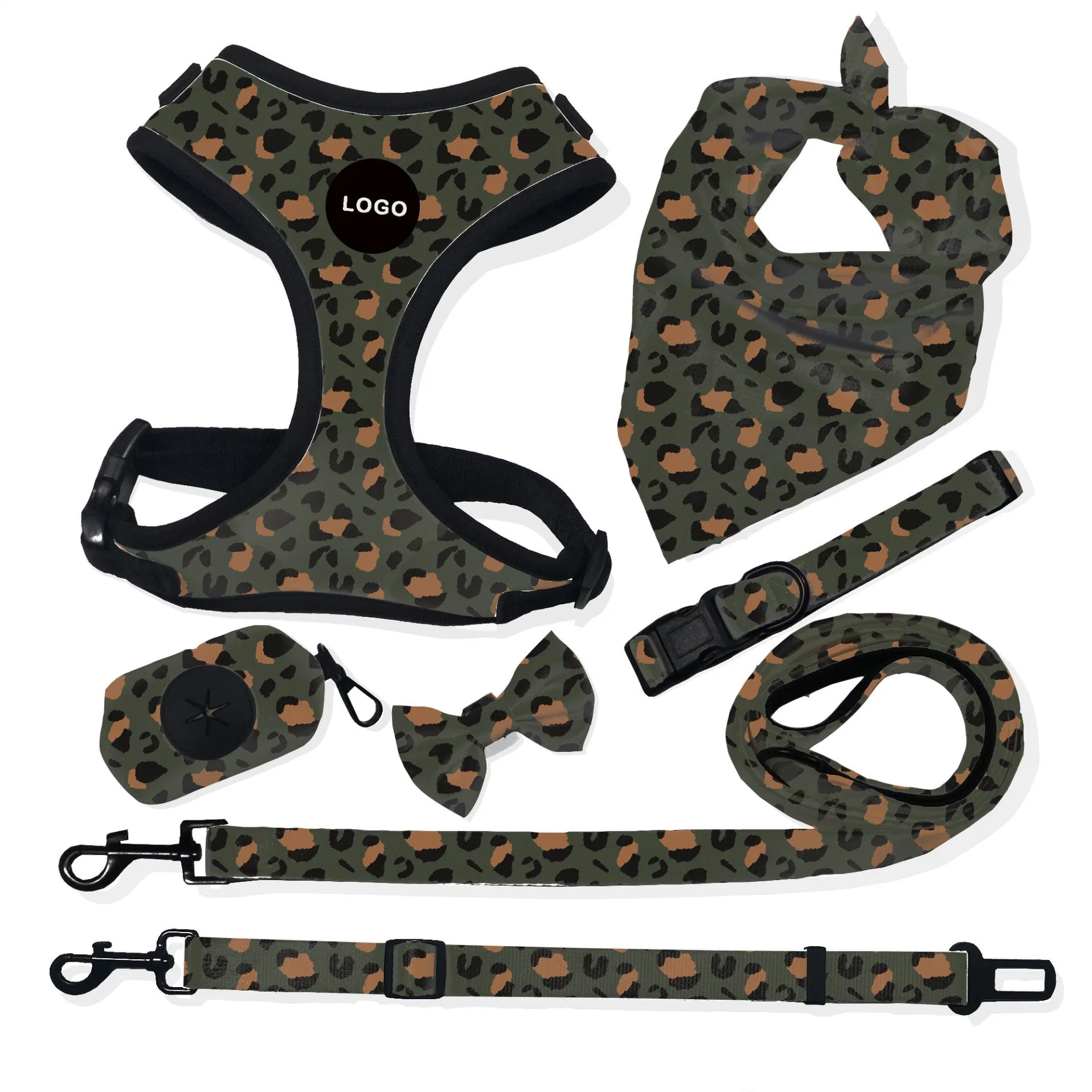 Wholesale/Supplier Leopard Print Dog Harnesses Reversible Custom Dog Harness Mesh Adjustable Collar Set Dog Accesories Luxury Designer/Supplies