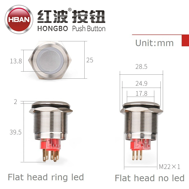 Pushbutton Metal 1no1nc Ring LED Stainless Steel IP67 Waterproof Switch 12 Volt