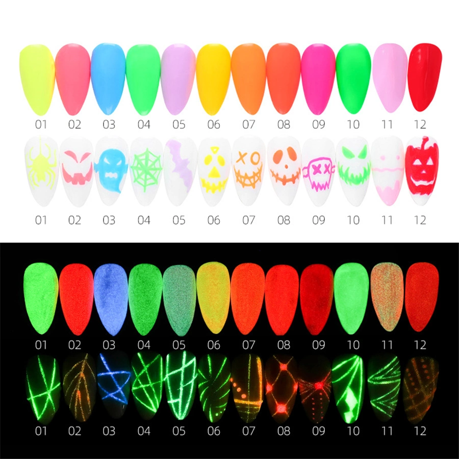 Nail Art 12 Color Luminous Pull Line Phototherapy Glue Painting Flower Nail Painted Glue Hook Line Nail Polish Glue Set