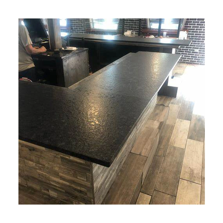 Dark Stone Leathered Steel Grey Granite Countertop Slab Black Leather Granite