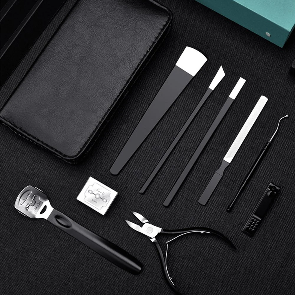 Beauty Salon Tools 9PCS Black Personal Foot Care Grooming Kit Pedicure Knife Nail File Tools