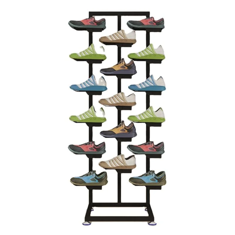 Gold Metal Wall Shoe Rack Shelf Commercial Floor Standing Advertising Boutique Clothing Racks Retail Display Stand Clothes Shoe Rack Stands for Shops Display