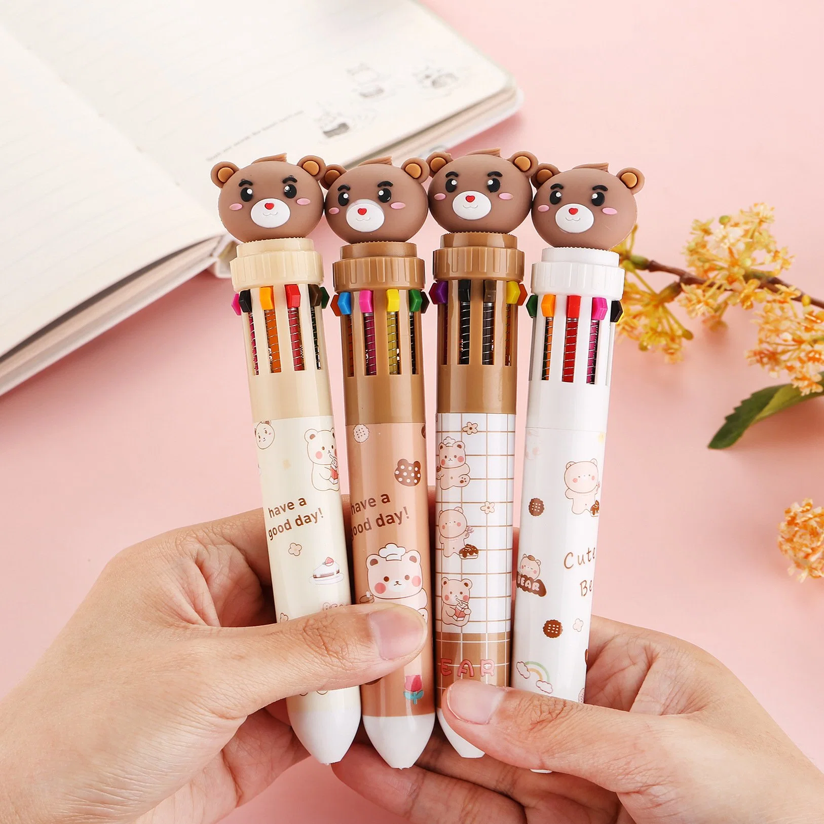 School Stationery Children Cartoon Cute Bear Ballpoint Pen 10 Colors