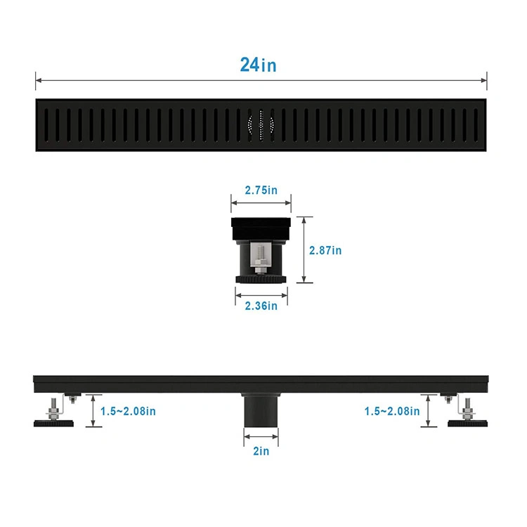 24inch Long Floor Drain Stainless Steel Matt Black