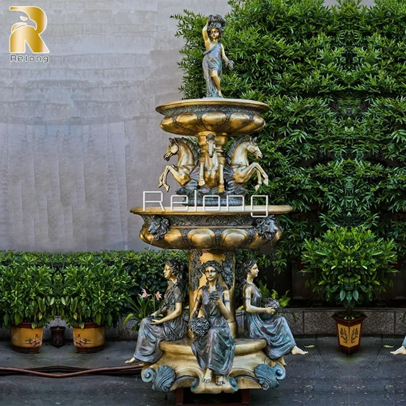 Fuente de capa de fundición de cobre de alta calidad antigua con niños Y estatua de pescado